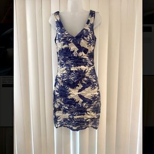Nicole Miller ruched V-neck cocktail dress.